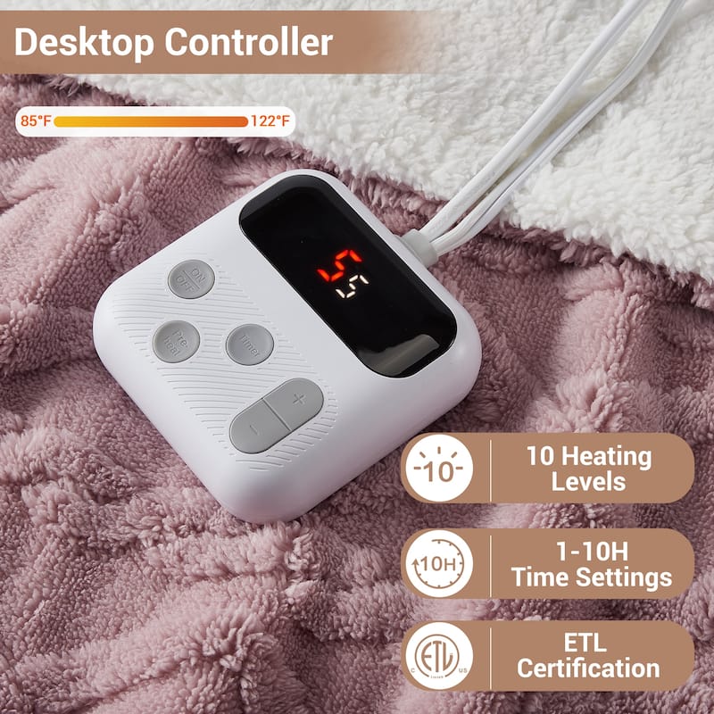 Heated Blanket with 10 Heating Levels and Time Settings, Machine Washable