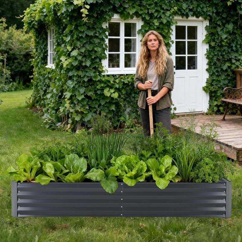 6x3x1 ft Galvanized Raised Garden Bed, Steel Planter Boxes with Zippered Cover Doors
