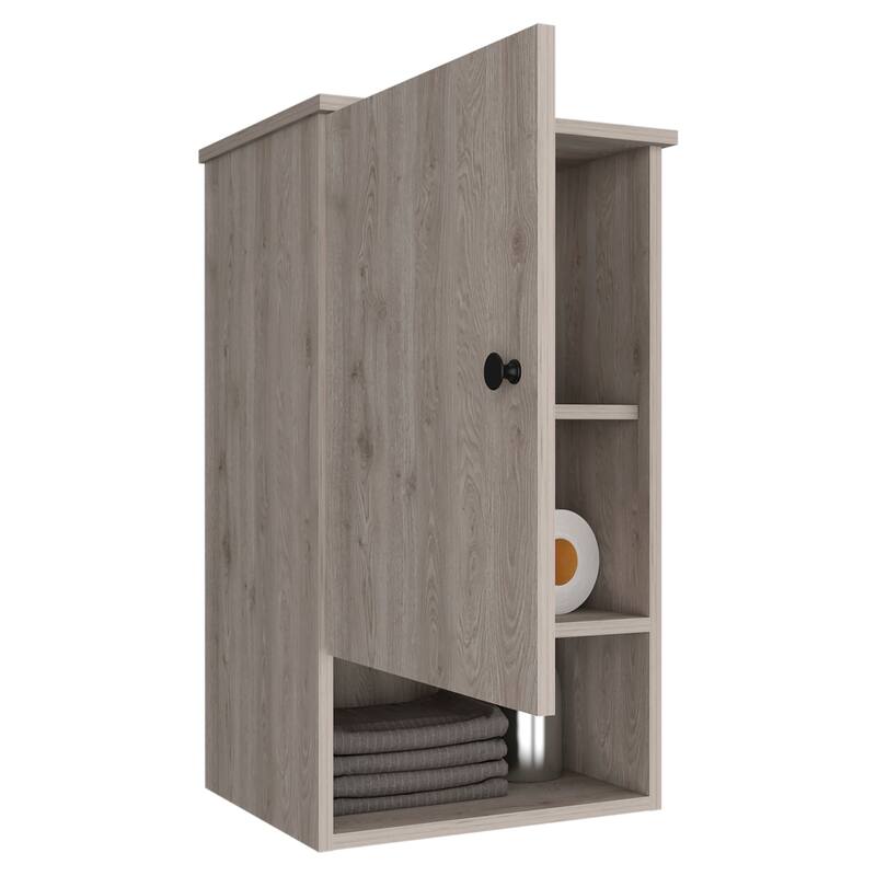 Medicine Cabinet with Soft Close, Single Door, Two Internal Shelves, Light Gray Finish - Easy Assembly