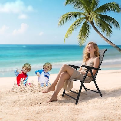 Patio Rattan Reclining Folding Chair, Adjustable & Portable Lounge Chair With Widened Armrest