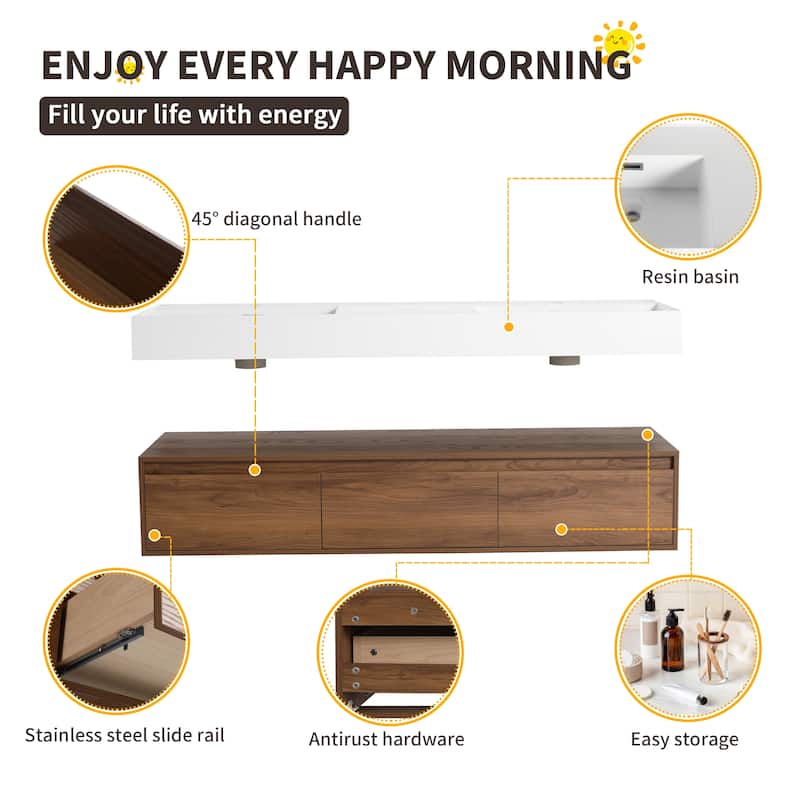 Beingnext 30"/60" Wall Mounted Bathroom Vanity with Sink, Floating Bathroom Vanity with Soft Close Drawer