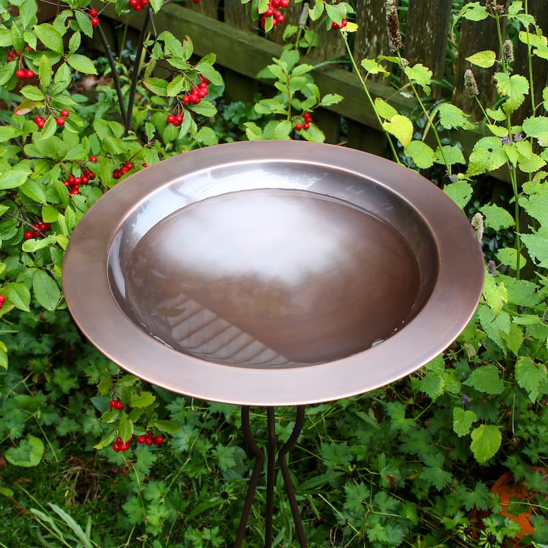 Achla Designs 18"Dia. Round Antique Finished Brass Classic Copper Birdbath w/Roman Bronze Wrought Iron Tripod Stake