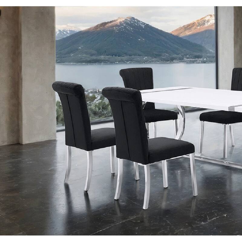 Modern 7PC Dining Set Silve Black Finish Trestile Base Table and Side Chairs