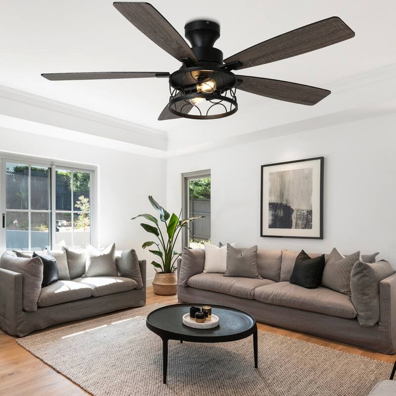 Bella Depot 52" Black Low Profile Ceiling Fan with Light and Remote Control