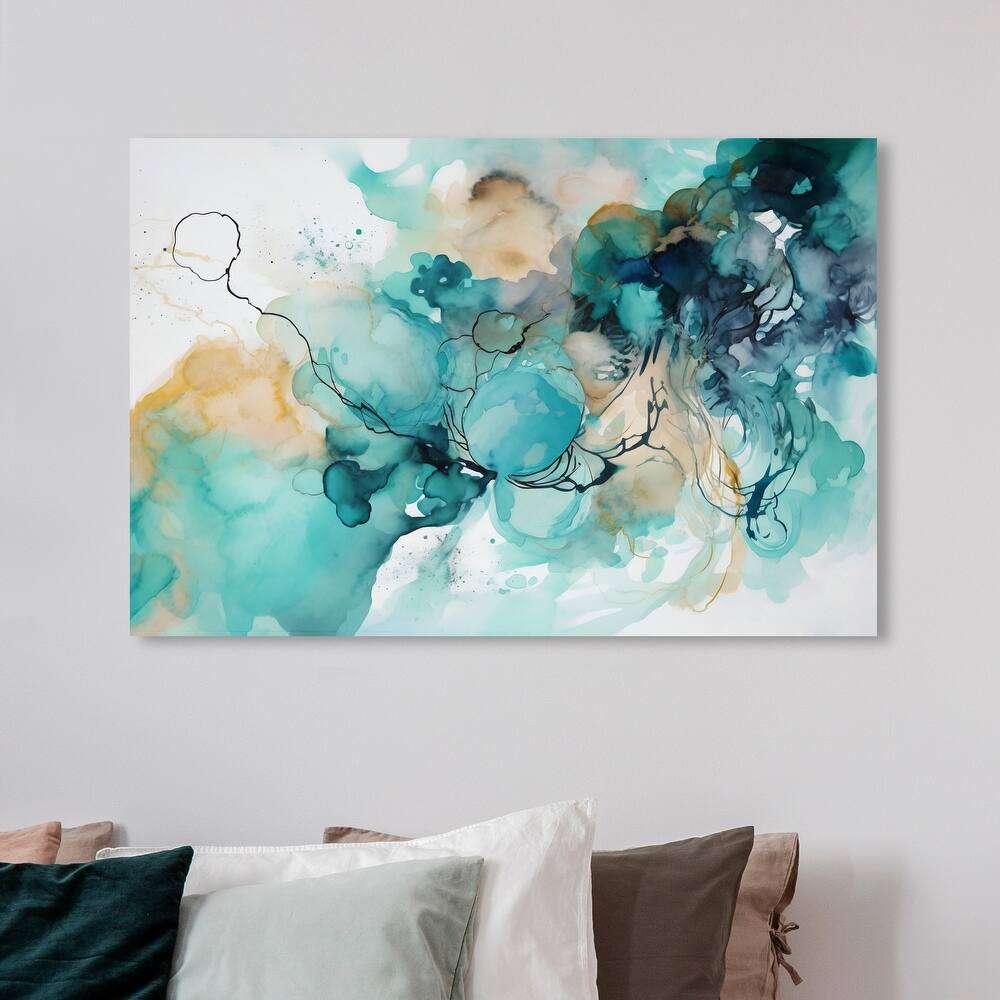 Wynwood Studio Canvas Abstract Teal Water Spreading Blue and Teal Nautical & Coastal Wall Art Canvas Print