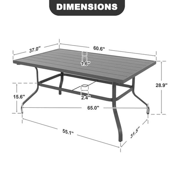 Nuu Garden Outdoor Rectangle Powder-coated Iron Dining Table with 1.57'' Umbrella Hole