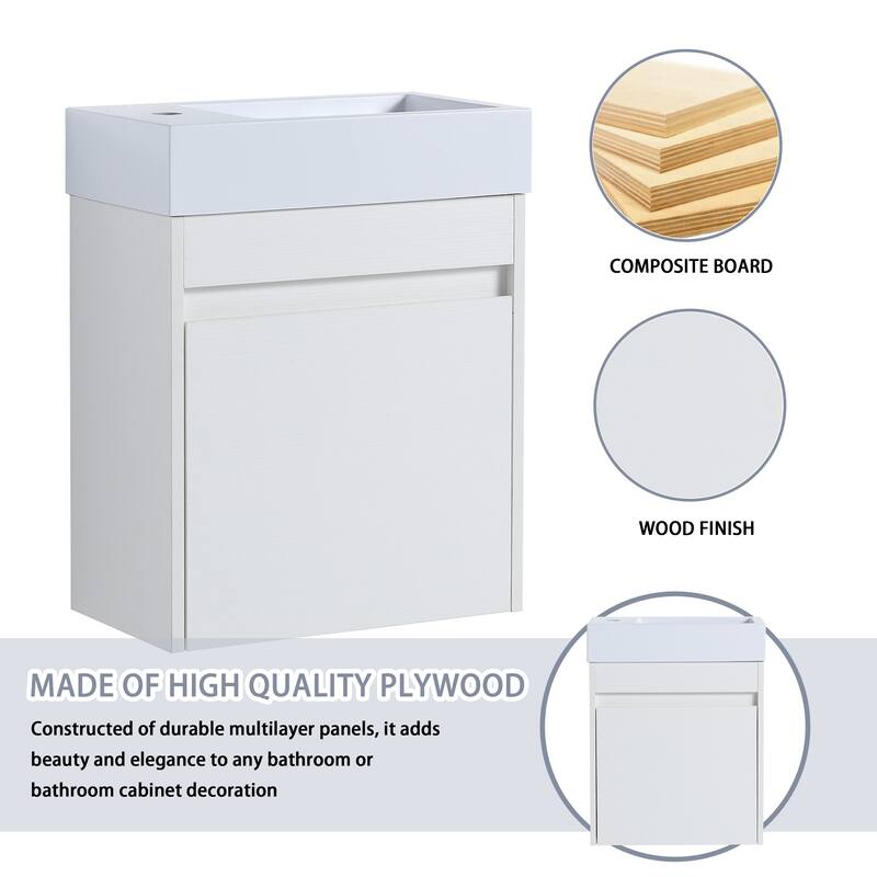 Bathroom Vanity With Sink In 16/18/23 Inch, Floating/Freestanding Bathroom Vanity With Soft Close Door