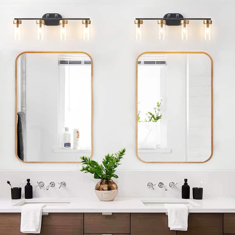 Modern 4-Light Bathroom Vanity Light with Clear Glass Shades