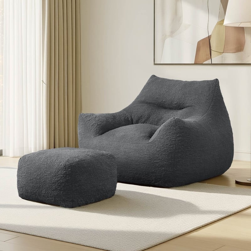 Spruce & Spring Boneless Bean Bag Chair with Ottoman for Living Room