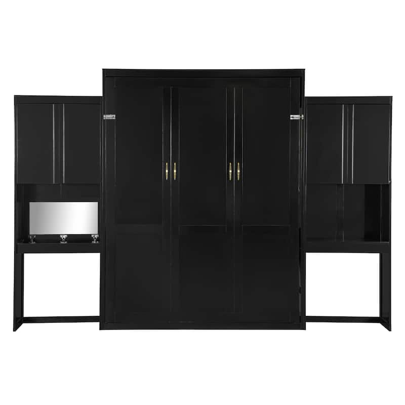 Queen Murphy Bed with Flip-Up Vanity Desk and Dual Side Cabinets by Harper&Bright Designs