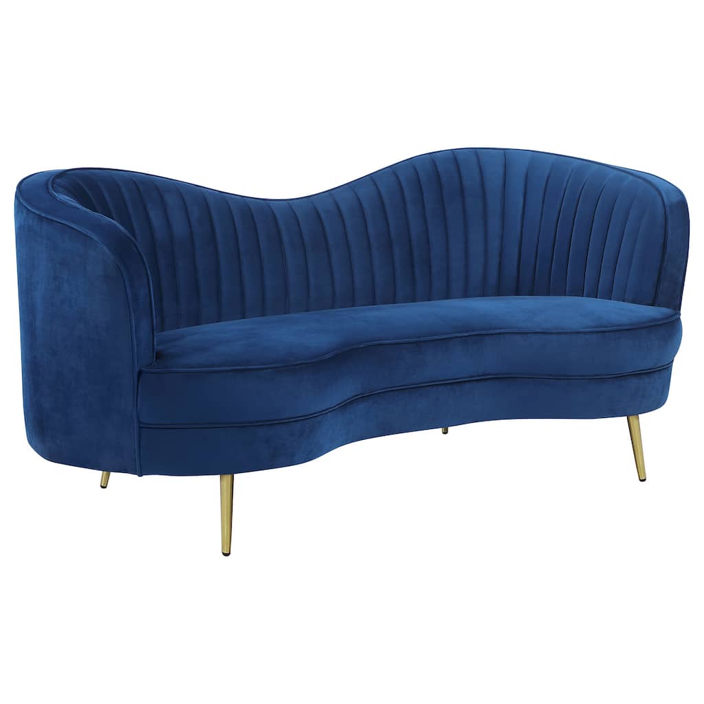 Sophia Blue Upholstered Camel Back Loveseat