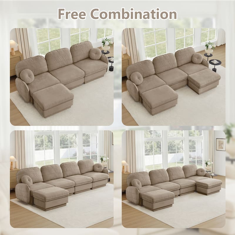 GDFStudio Alden Voss 137" Chenille Cloud 4-Seater Sofa with Quilted Back Cushions, Deep Seat