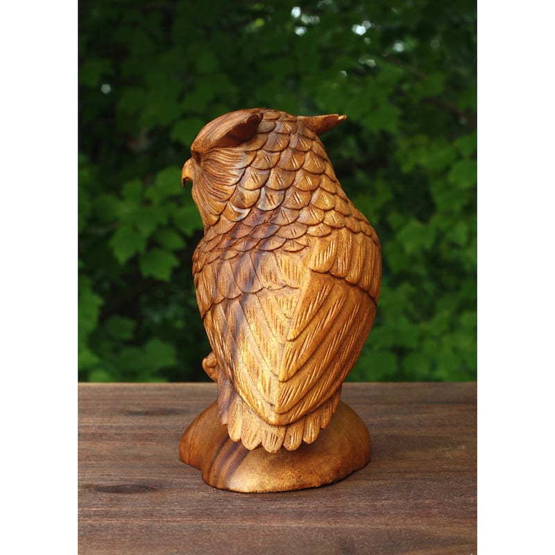 8" Wooden Handmade Owl Statue Handcrafted Figurine Art Home Decor Sculpture Wood Hand Carved Decorative Accent Decoration