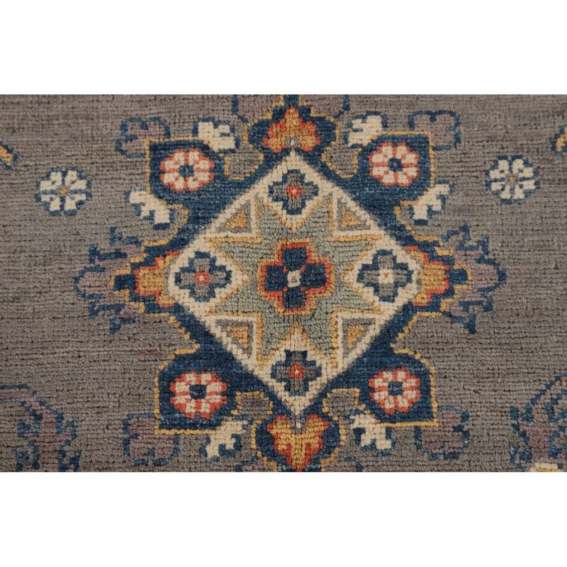Hand Knotted Oriental 100% Wool Carpet Traditional Geometric Greys & Charcoal Kazak Area Rug - 9' 9'' X 6' 5''