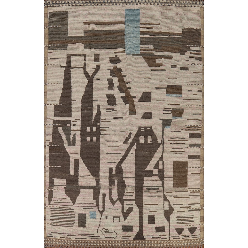 Abstract Moroccan Modern Area Rug Handmade Wool Carpet - 8'0" x 11'11"