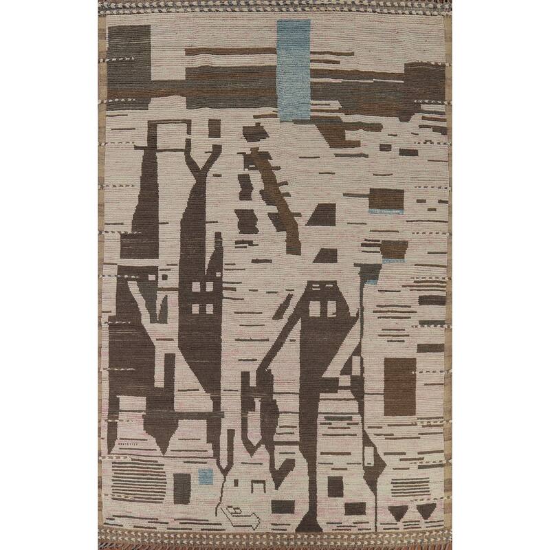 Abstract Moroccan Modern Area Rug Handmade Wool Carpet - 8'0" x 11'11"