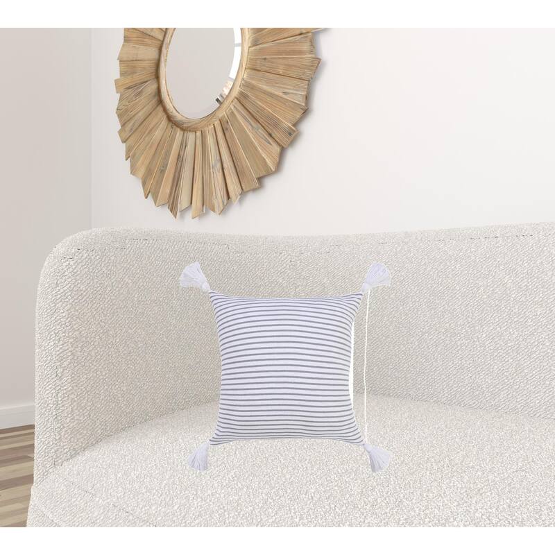 HomeRoots 20" X 20" Light Gray And White 100% Cotton Striped Zippered Pillow