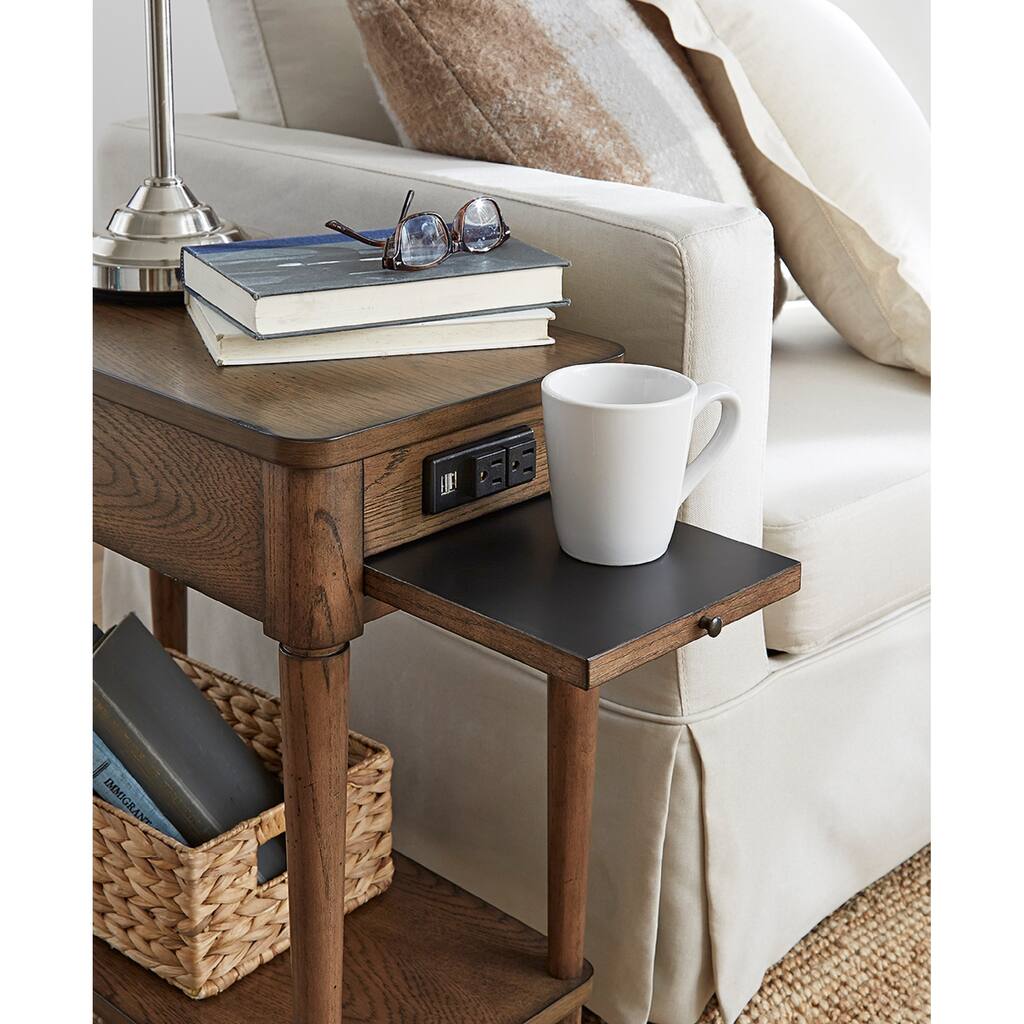 Gracewood Hollow Distressed Solid Wood Charging Chairside End Table