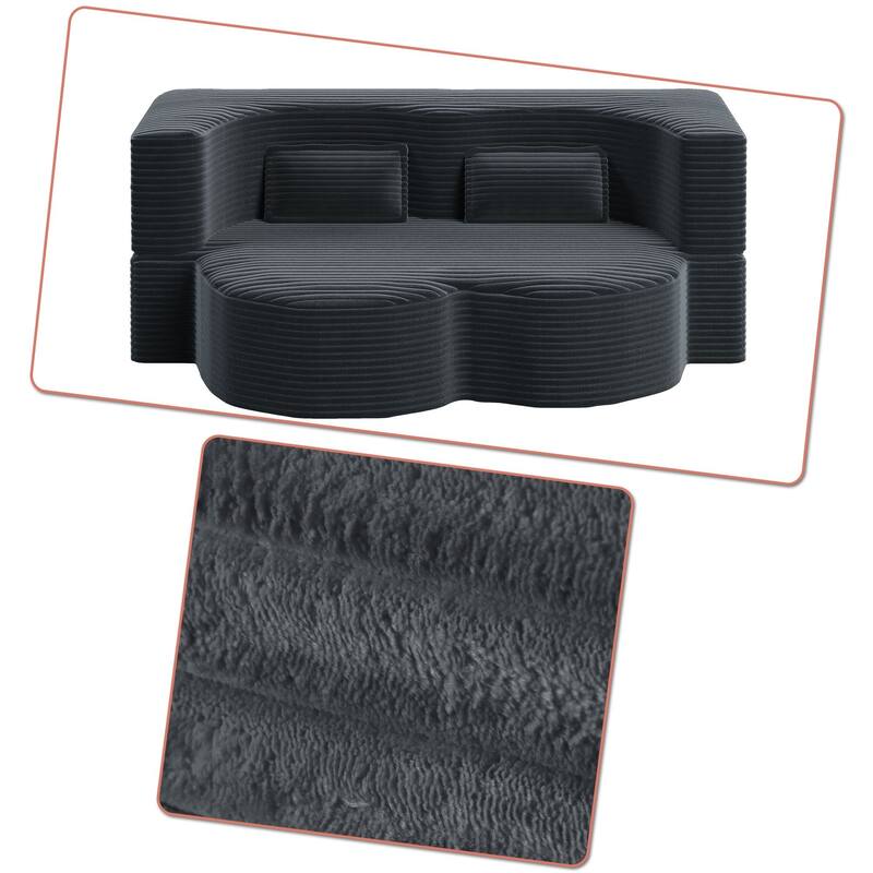 Modern Minimalist Compressed Upholstered Convertible Two-Seater Sofa Bed with 2 Pillows
