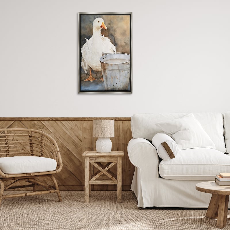 Stupell Duck & Country Pail Framed Floater Canvas Wall Art Design By Stephanie Fielden