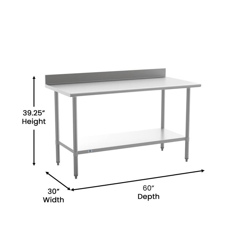 Commercial Stainless Steel Kitchen Prep and Work Table with Shelf and Backsplash