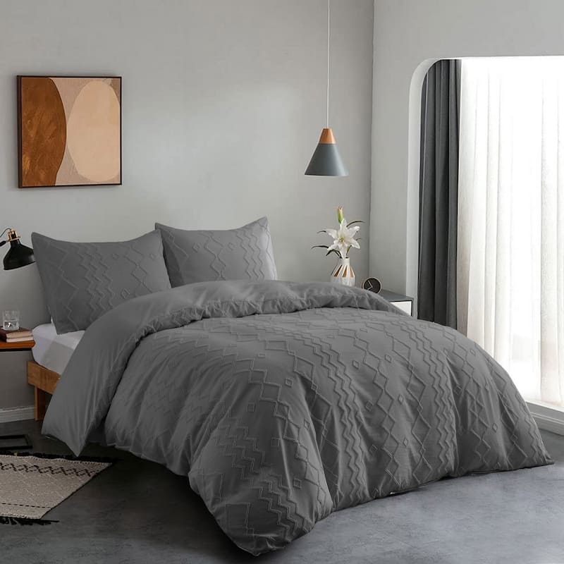 Clipped Jacquard Diamond Geometric Duvet Cover Set