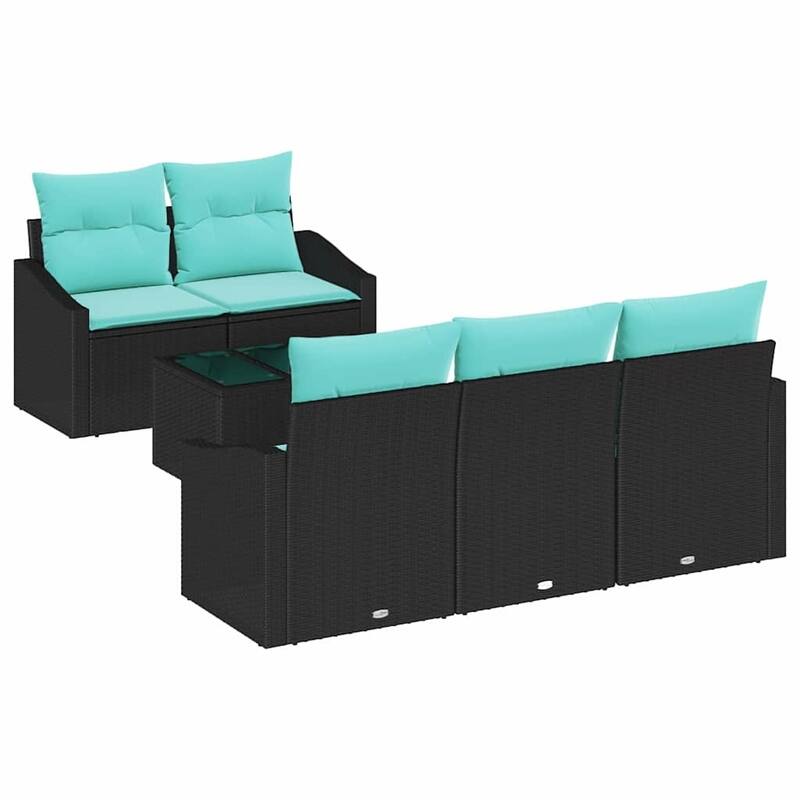 vidaXL 6 Garden Sofa Set with Cushions Black Poly Rattan - 70.1 x 24.4 x 27.2
