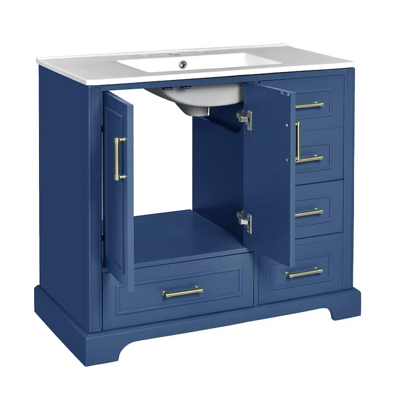 Bathroom Vanity with Resin Sink, Bathroom Vanity Set with 4 Drawers, Bathroom Storage Cabinet with 2 Soft Close Doors