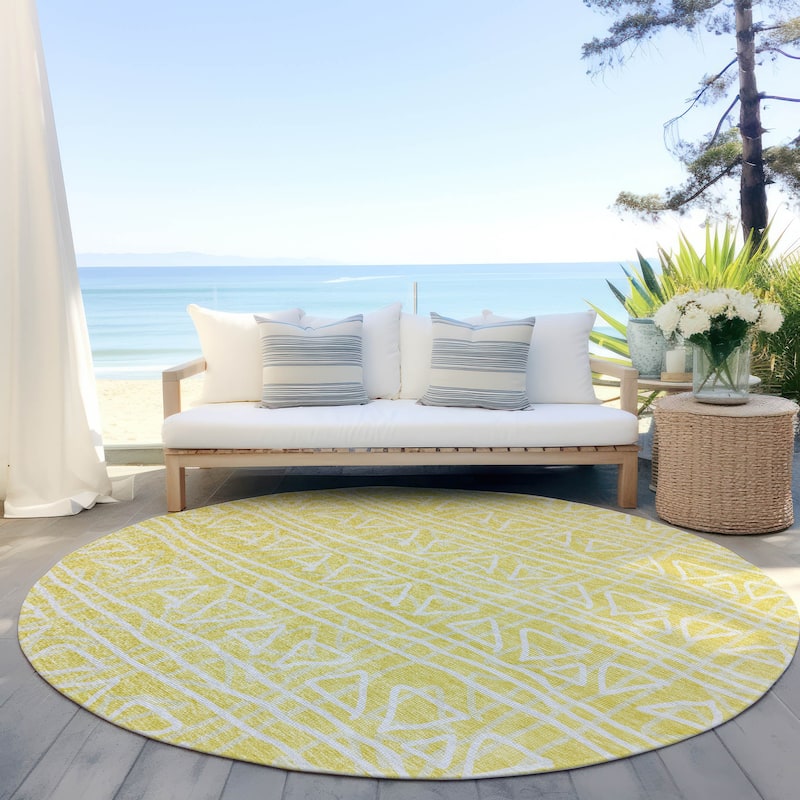 Machine Washable Indoor/ Outdoor Chantille Boho Morrocan Rug - Yellow - 8' x 8'