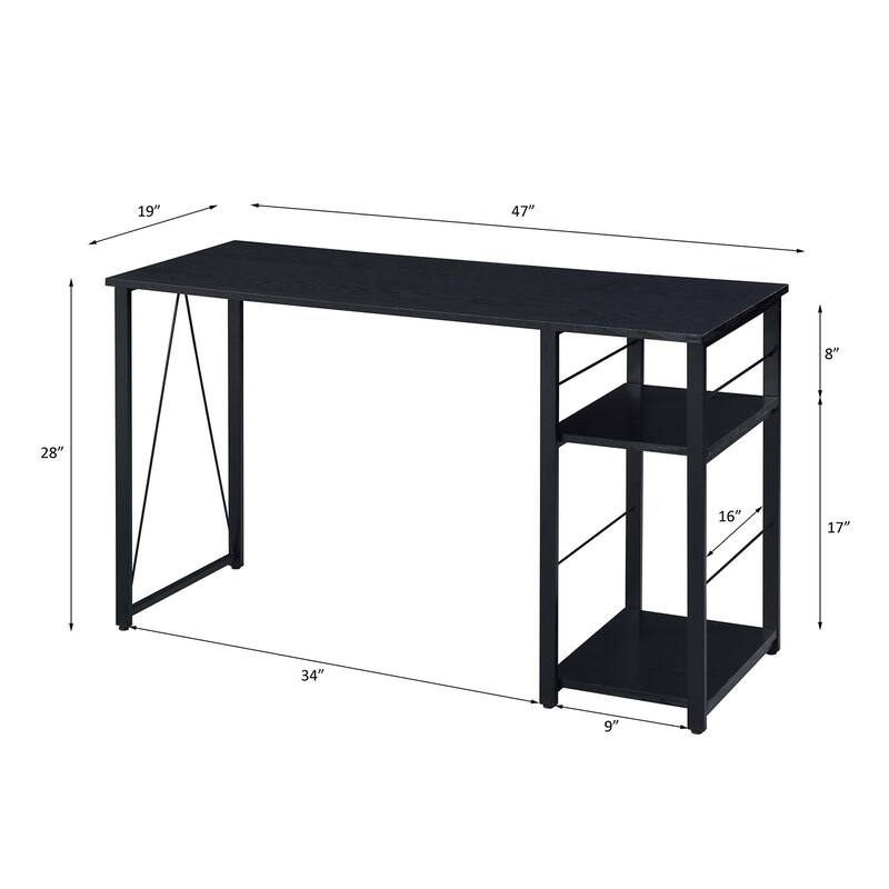Rectangular Writing Desk with 2 Tier Shelf, Black