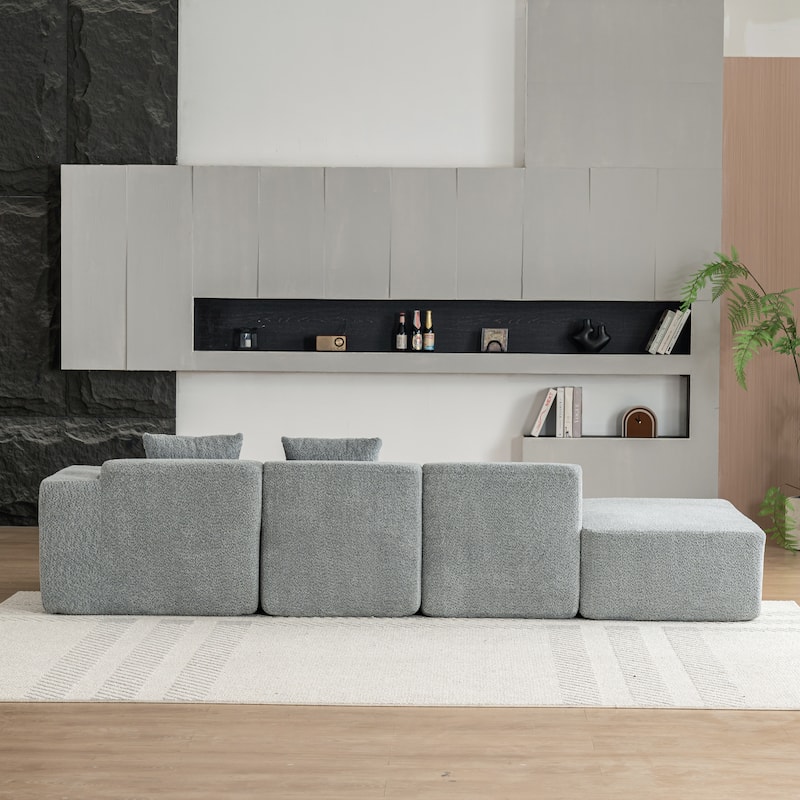 116.5" Polyester 4-Seater Sectional Sofa with Back Pillows