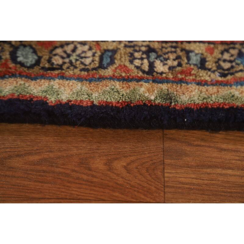 Hand Knotted Oriental 100% Wool Carpet Traditional Geometric Navy Blue & Blues Mahal Runner Rug - 10' 11'' X 3' 11''