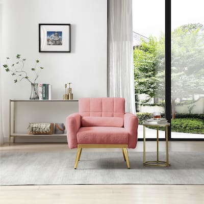 Modern Fabric Accent Chair Tufted Upholstered Arm Chair for Living Room, Reading Chair Single Sofa Chair with Metal Legs, Pink