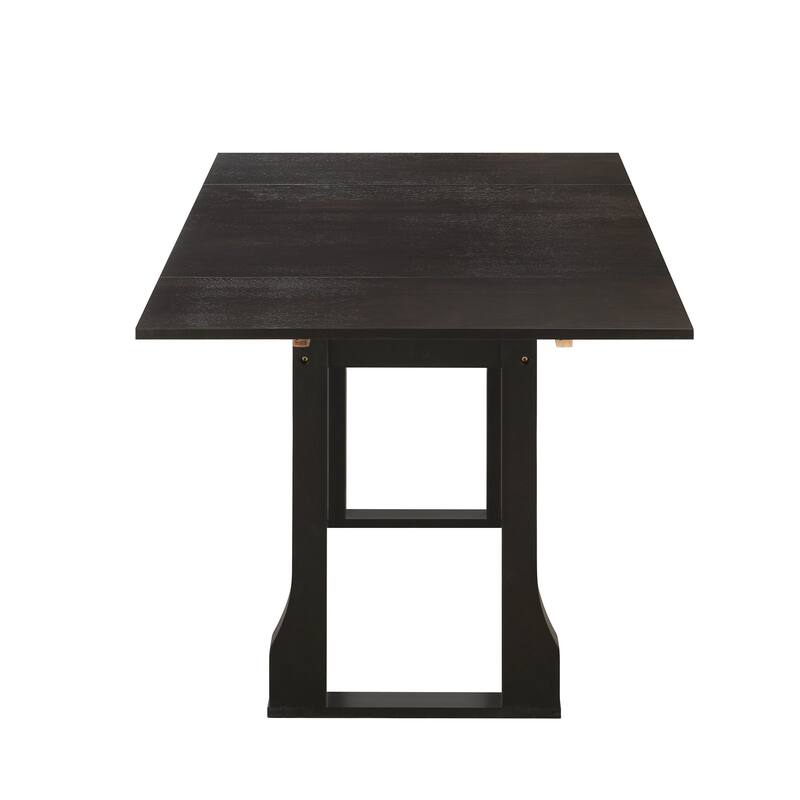Modern 6-Piece Extendable Dining Table Set with 4 Wicker Upholstered Dining Chairs and Long Bench for Kitchen Living Room