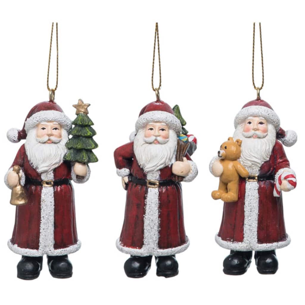 Transpac Resin Santa w/Toys Ornament Set of 3 Christmas Home Decorations