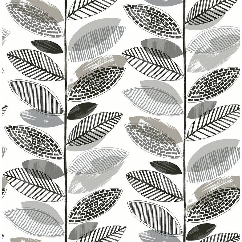 Brewster Nyssa Grey Leaves Wallpaper - 20.5in x 396in x 0.025in