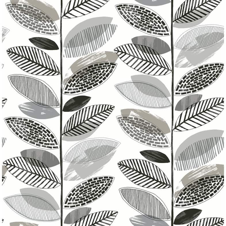 Brewster Nyssa Grey Leaves Wallpaper - 20.5in x 396in x 0.025in