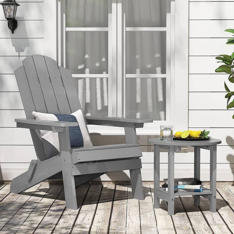 WINSOON All Weather HIPS Outdoor Round 2-Tier Outdoor Side Tables Adirondack Tables