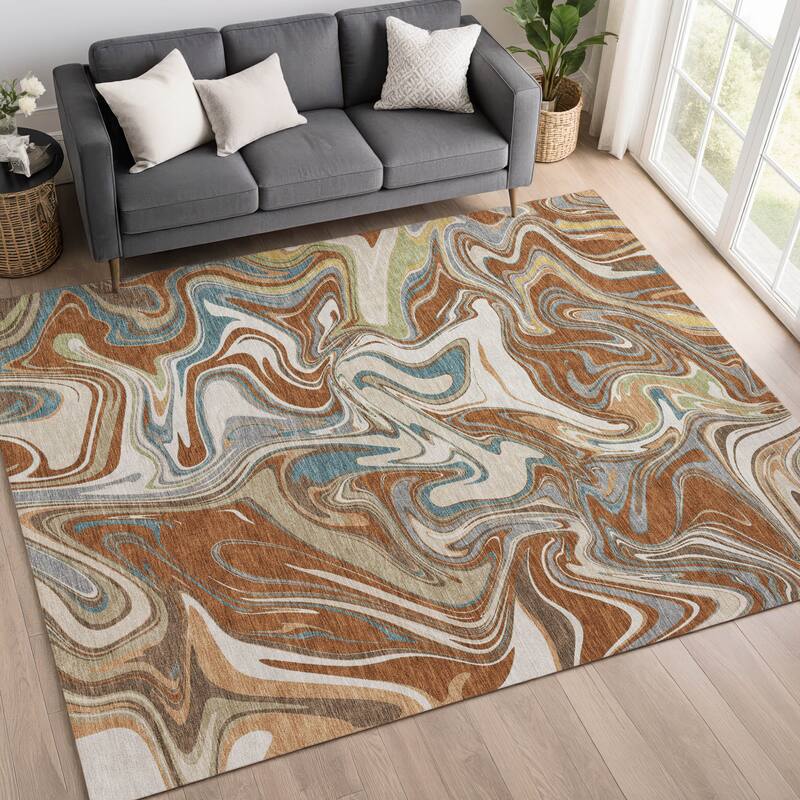 Machine Washable Indoor/ Outdoor Contemproary Fusion Chantille Rug