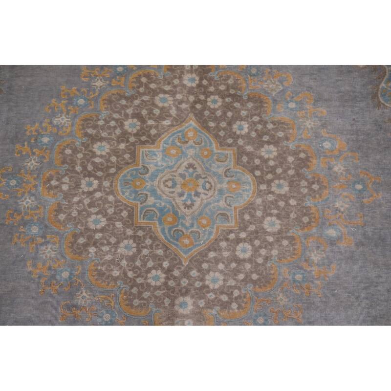 Hand Knotted Oriental 100% Wool Carpet Traditional Medallion Greys & Charcoal Tabriz Area Rug - 12' 8'' X 9' 6''