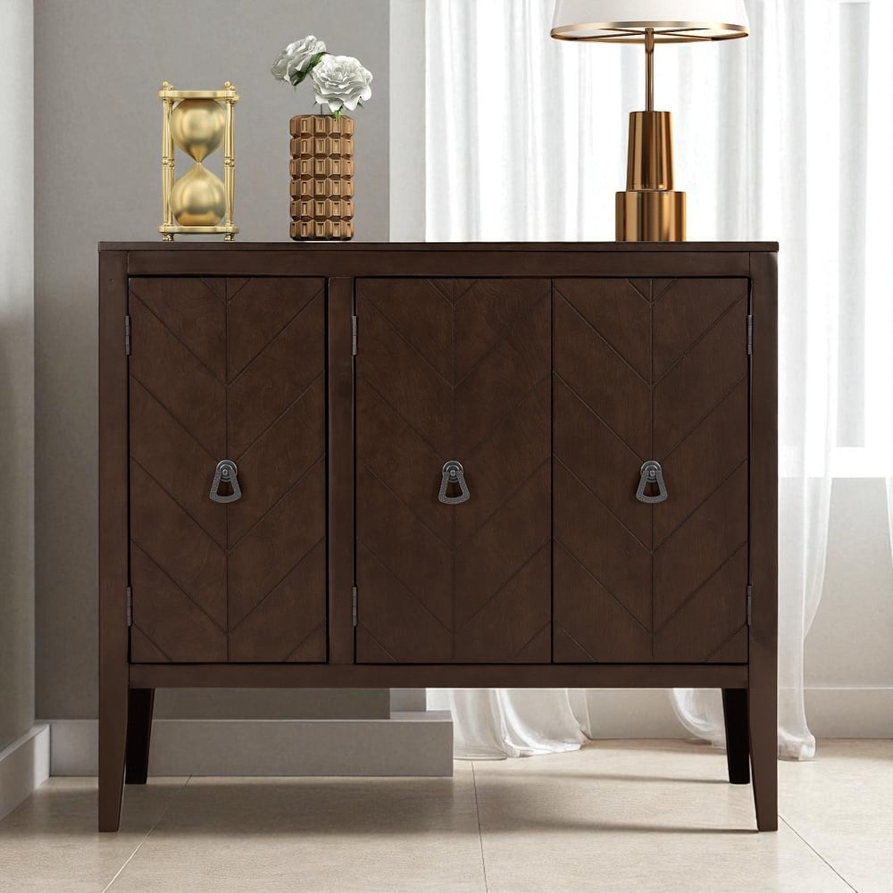 Adjustable Shelf Wood Sideboard Cabinet with Pine Legs and Retro Metal Handles, Storage Buffet for Entryway or Study