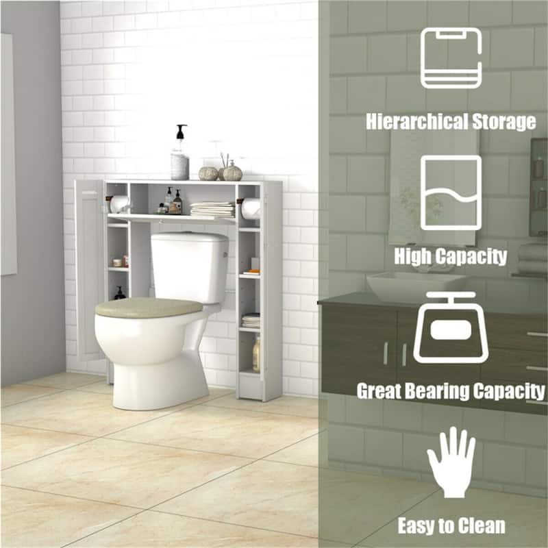 White MDF Over Toilet Storage Cabinet with Pull-Down Door and Shelves - 34.5" x 7" x 38.5" (L x W x H)