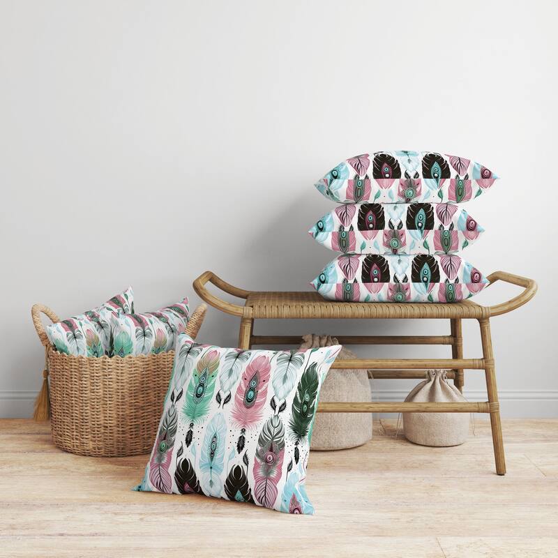 Feathered Treasure Faux Suede Reversible Throw Pillow Pink and Green