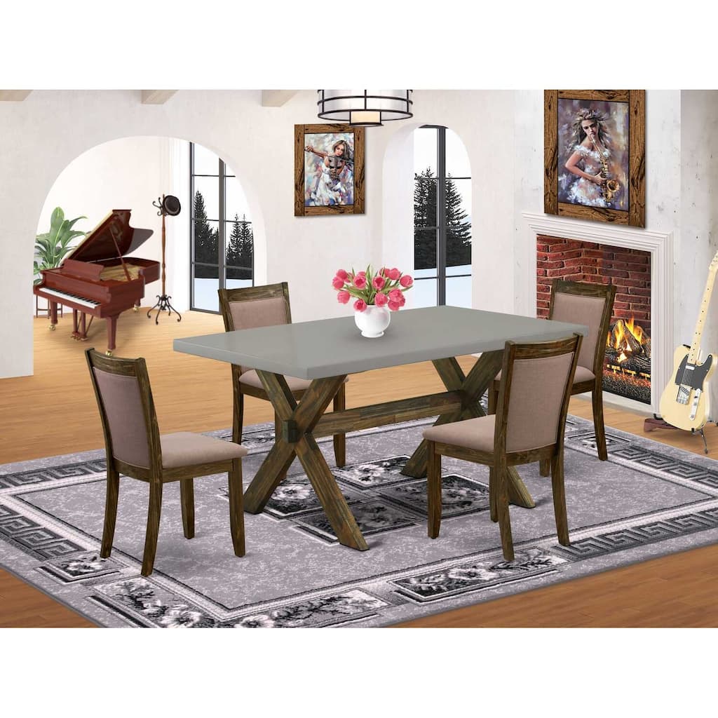 HomeStock 5-Piece Distressed Jacobean Finish Solid Wood Top Dining table with 4-Chairs