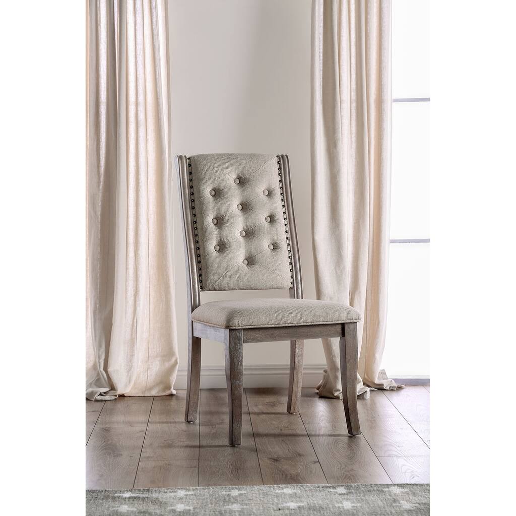 Set of 2 Upholstered Dining Chair, Modern High Back Side Chair with Button Tufted Decoration, Wood Legs and Nailhead Trim