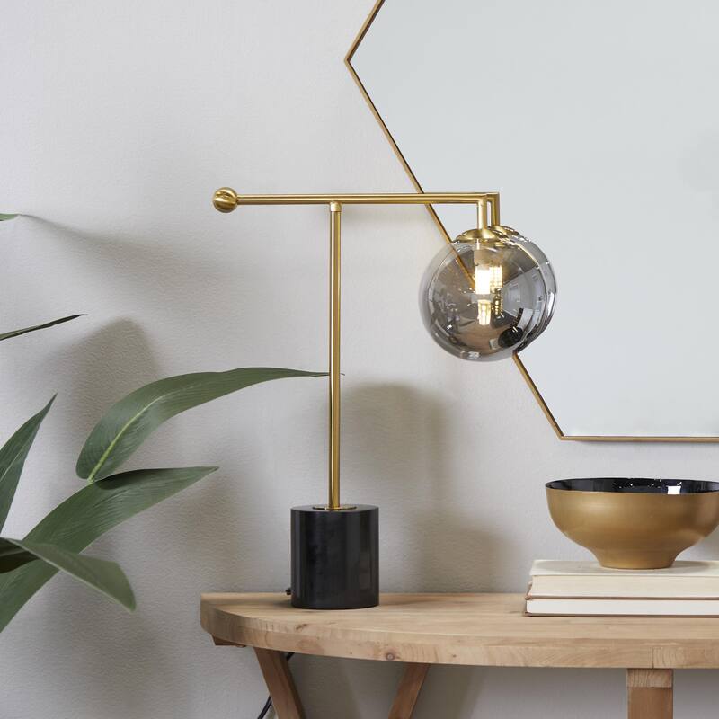 Metal Orb Room Desk Lamp with Marble Base - Silver - Roche River Decor