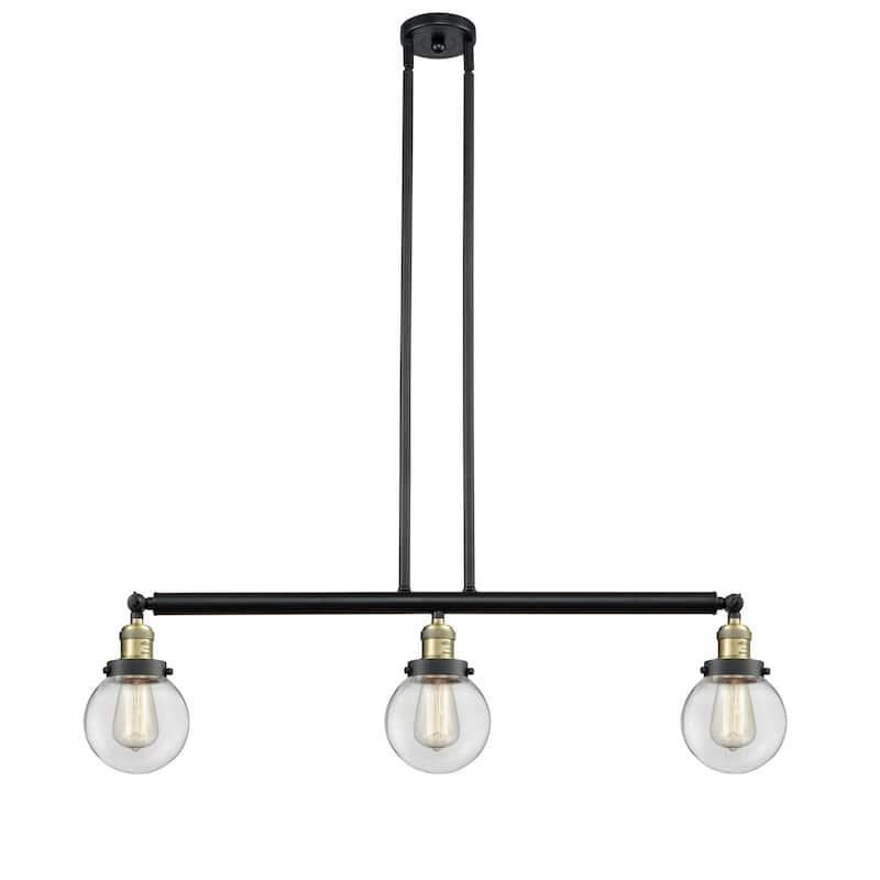 Innovations Lighting Beacon 3 Light 39" Wide Linear Chandelier - Black / Antique Brass / Clear