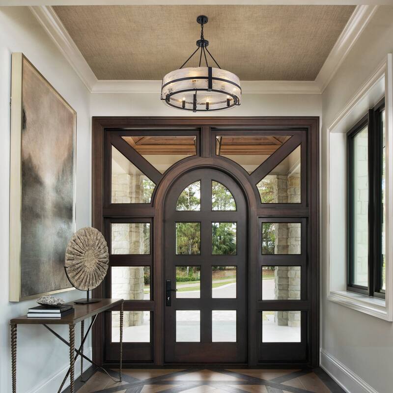 Dimmable Large Drum Glass Chandelier for Dining Room High Ceiling Living Room