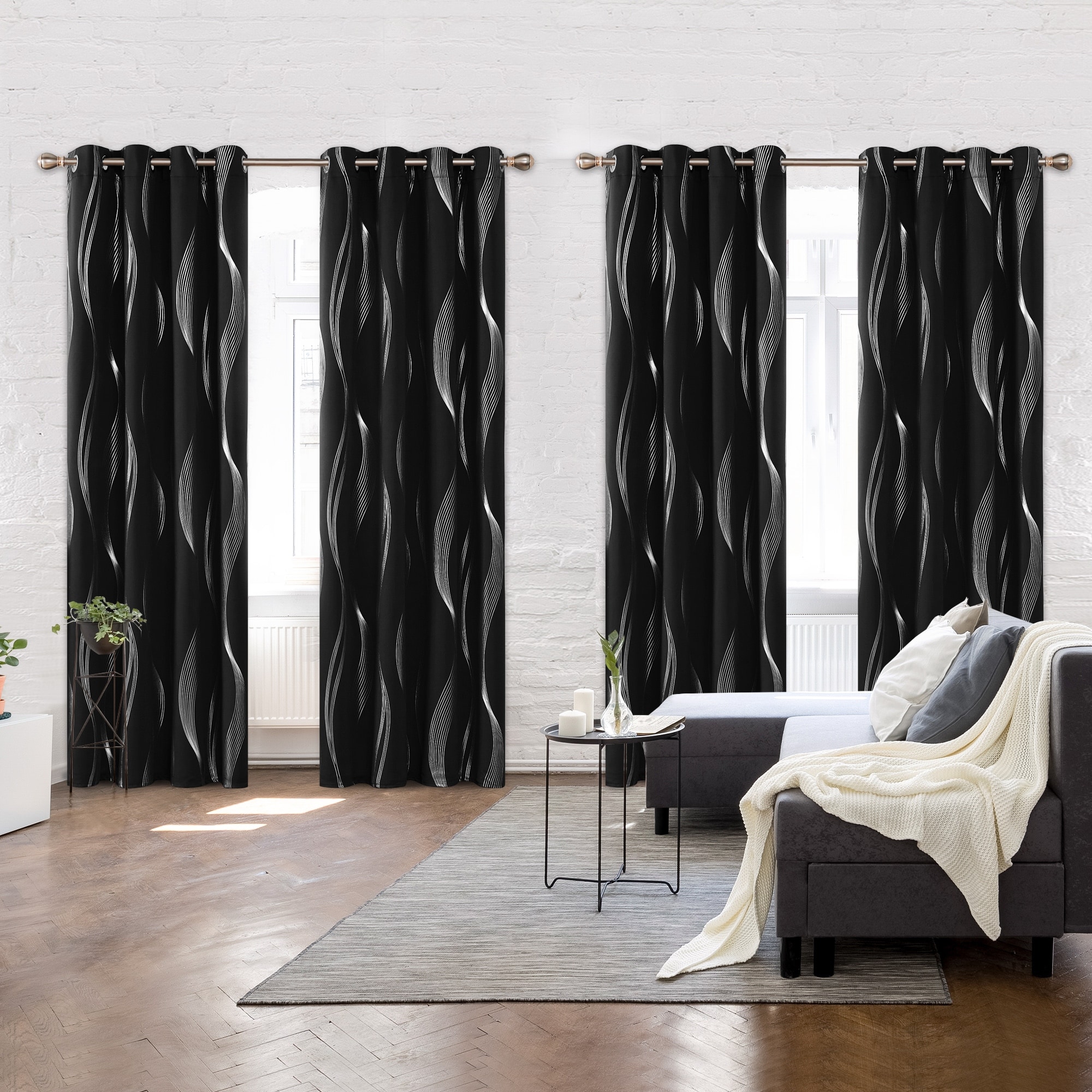 Deconovo Silver Wave Blackout Curtains 4 Panel