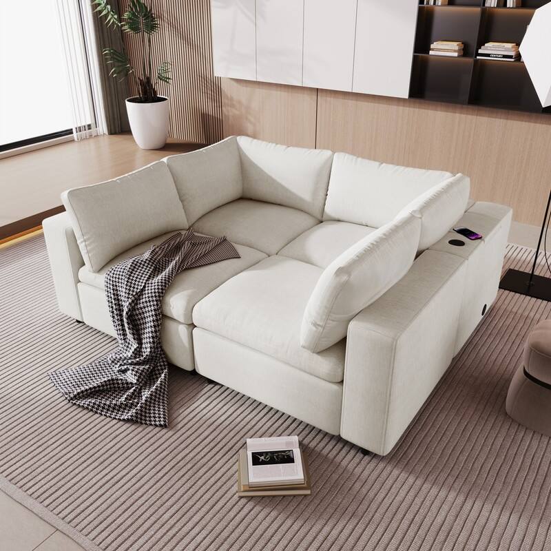 Modular Sofa with Wireless Charging and Built-in Bluetooth Speaker in Arm